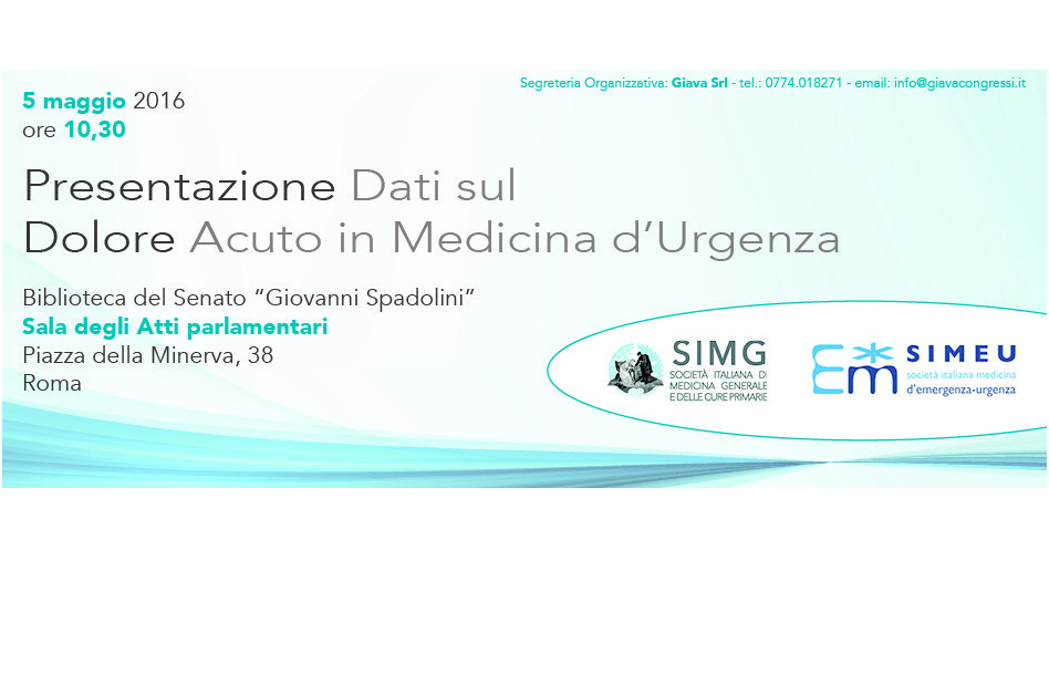 Dolore acuto: il 5 Maggio Roma SIMG-SIMEU a convegno