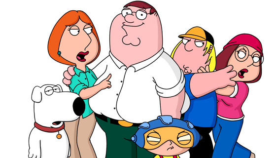 The Griffins (L-R: Brian, Lois, Peter Stewie, Chris and Meg) on THE FAMILY GUY on FOX.  ª©2001FOX BROADCASTING  CR:FOX