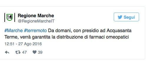 Farmaci omeopatici ai terremotati, bufera sulla Regione Marche