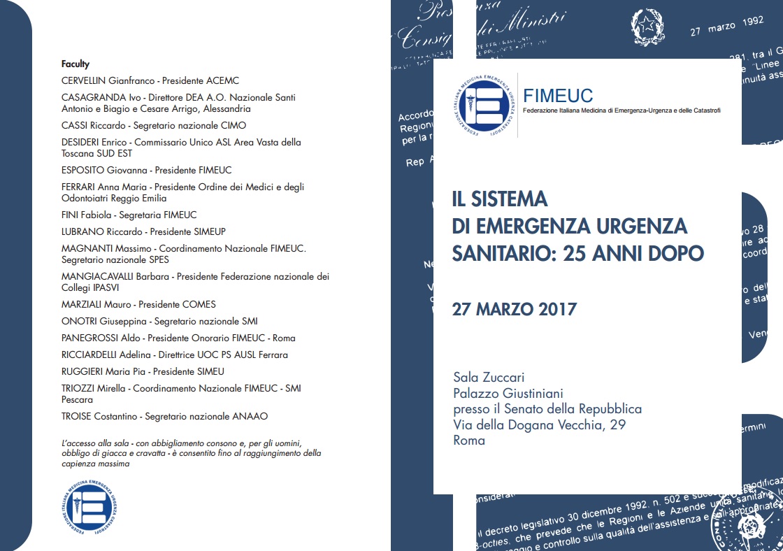 “Il sistema di emergenza urgenza sanitario: 25 anni dopo”