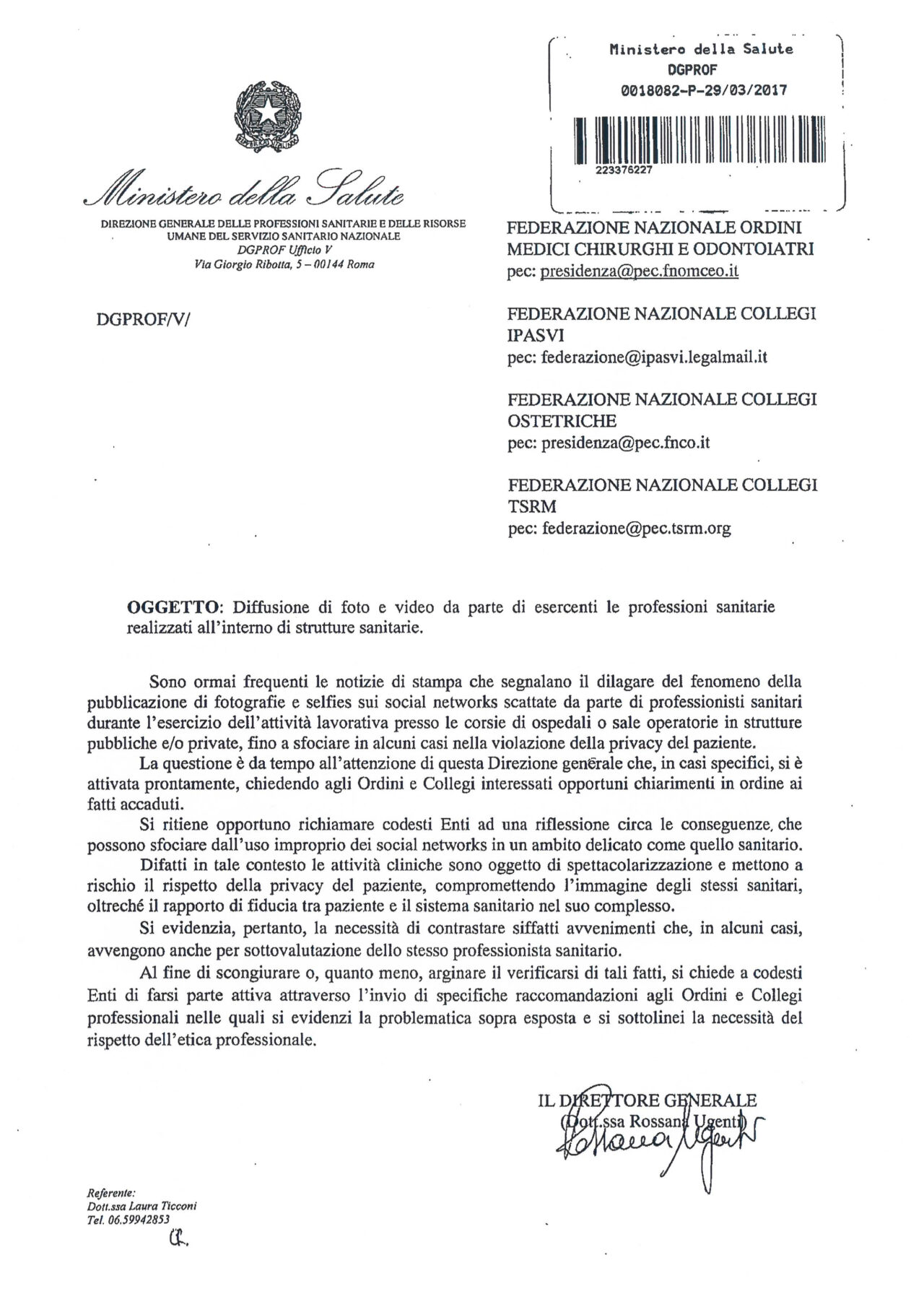 La lettera del Ministero