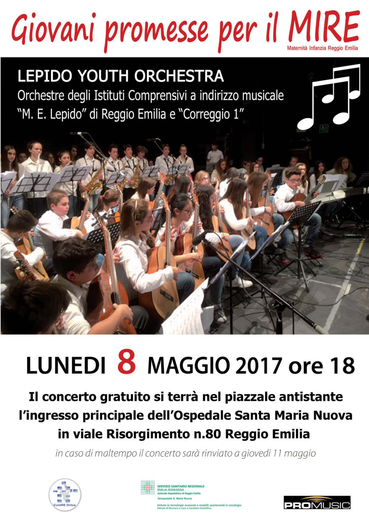 Reggio Emilia. Concerto dalla finestra per piccoli pazienti