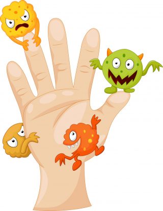 Dirty palm with cartoon germs