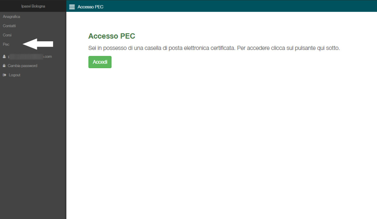 La sezione dedicata al serivzio di Posta Elettronica Certificata 