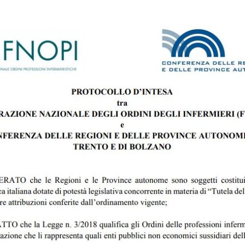 Protocollo d’intesa FNOPI-REGIONI e tavolo permanente per la gestione e lo sviluppo della professione