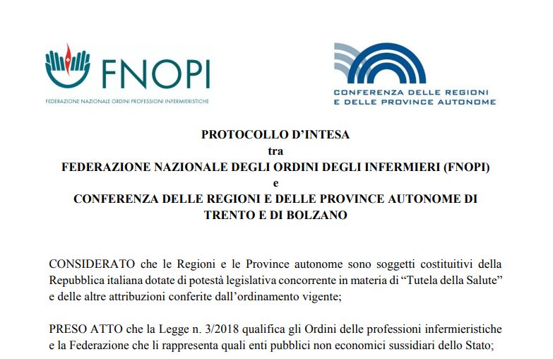 Protocollo d’intesa FNOPI-REGIONI e tavolo permanente per la gestione e lo sviluppo della professione