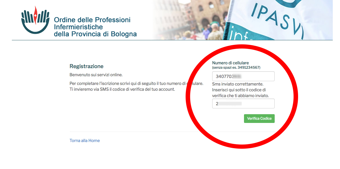 Il codice di verifica verrà quindi inserito nella sezione richiesta, concludendo la registrazione 