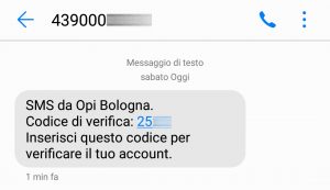 L'iscritto riceverà contestualmente il codice di verifica sul proprio cellulare 