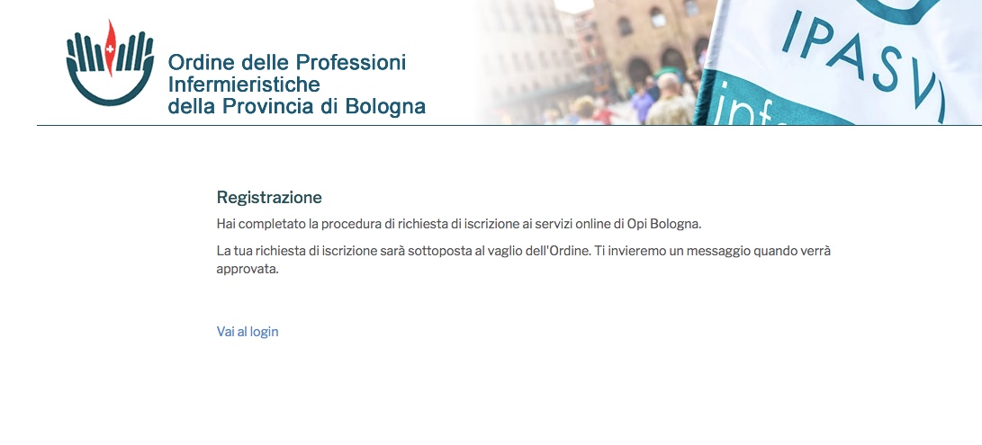 A questo punto la registrazione è ultimata. Per accedere al servizio on line bisogna attendere un messaggio di risposta nella propria casella di posta elettronica, dopo un apposito controllo da parte della segreteria del Collegio. Questo periodo può richiedere anche due giorni qualora si effettui la registrazione nel fine settimana. 