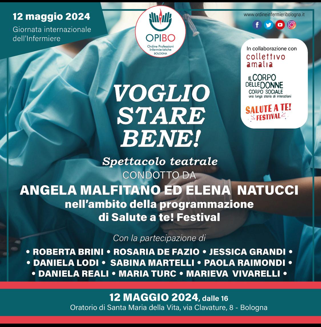 Giornata internazionale dell'infermiere: a Bologna lo spettacolo Voglio Stare Bene!