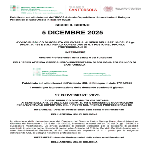 Avvisi di mobilità volontaria per Infermieri – IRCCS AUO Bologna e AUSL Bologna