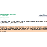 Pubblicato il bando di concorso per 5 infermieri a Montecatone