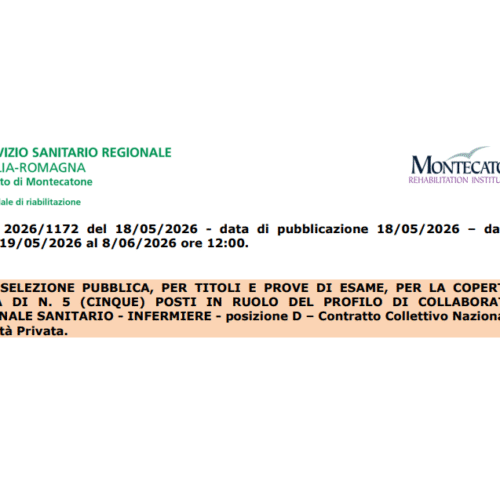 Pubblicato il bando di concorso per 5 infermieri a Montecatone