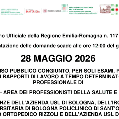 Pubblicato l’avviso pubblico congiunto per Infermieri: AUSL Bologna, Policlinico Sant’Orsola, IOR e AUSL Imola
