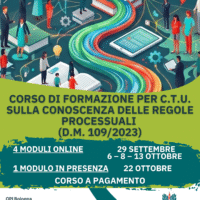 Corso di formazione per i C.T.U. sulla conoscenza delle regole processuali (D.M. 109/2023) 2026 e relativo avviso di sostegno economico